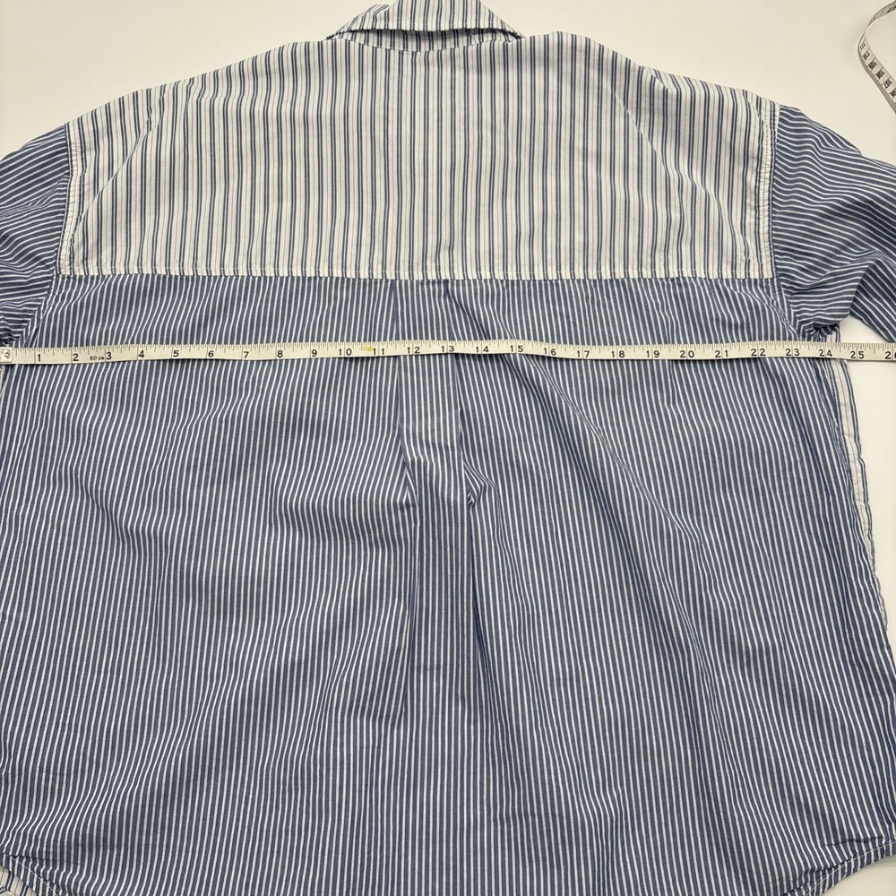 AE Mixed Stripe Oversized Oxford Button Down Shirt Womens M Colorblock Preppy - Picture 4 of 6